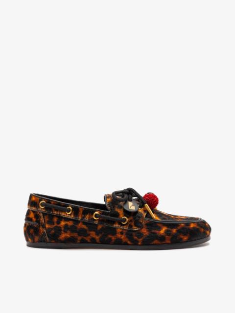 Larroudé Cyprus Boat Shoe In Leopard Print Calf Hair