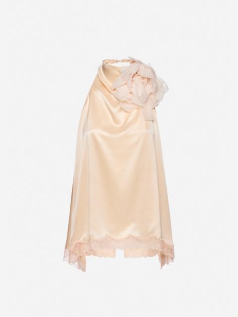 MAGDA BUTRYM Silk open-back lace-trim blouse in peach