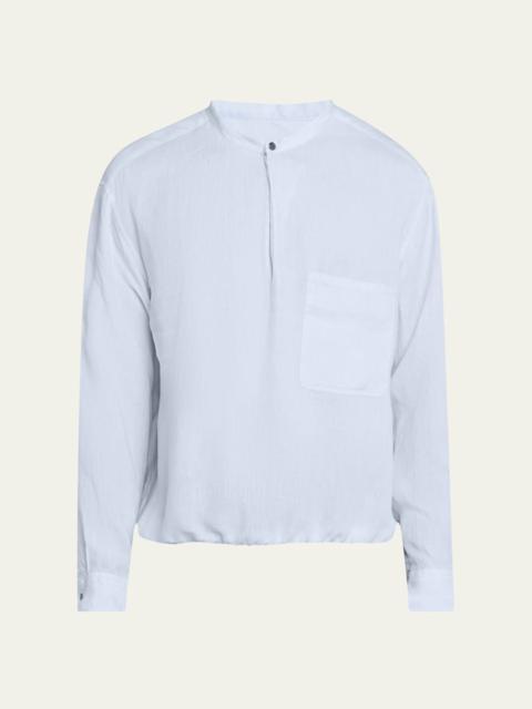 GIORGIO ARMANI Men's Linen Nehru-Collar Sport Shirt