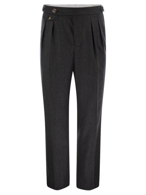 Brunello Cucinelli Brunello Cucinelli Men Tailor-Fit Trousers In Virgin Wool Canvas With Double Inverted Darts And Buck