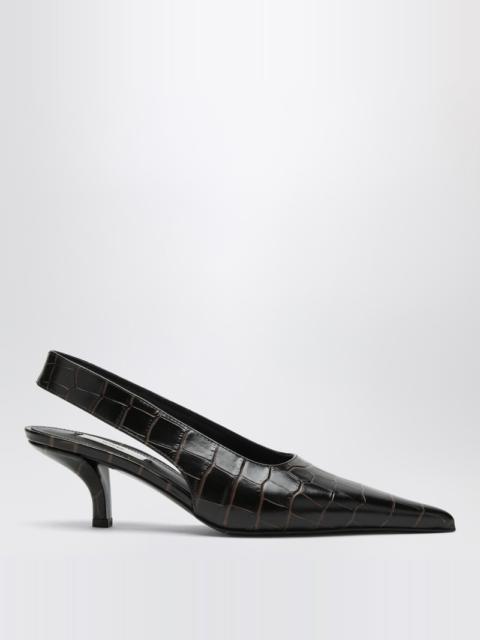 TOTEME Dark brown crocodile print leather slingback