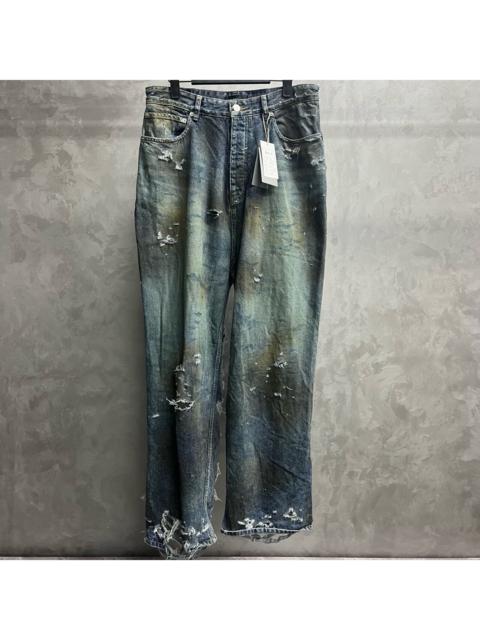 BALENCIAGA Balenciaga Blue Washed, Distressed, Ripped, and Frayed-Hem Jeans