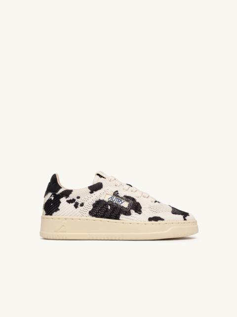 AUTRY MEDALIST EASEKNIT LOW SNEAKERS IN 'COW PRINT' IVORY WHITE AND BLACK KNIT