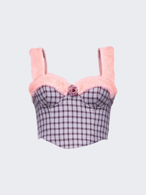 AREA Faux Fur Trim Bustier Top Lilac