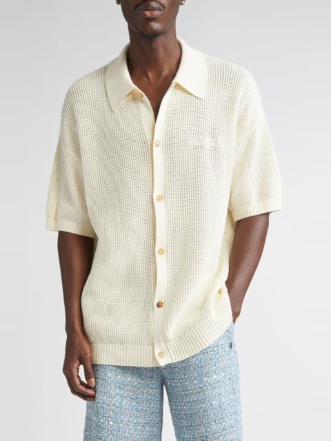 AMIRI AMIRI Open Stitch Button-Up Shirt in Ivory at Nordstrom