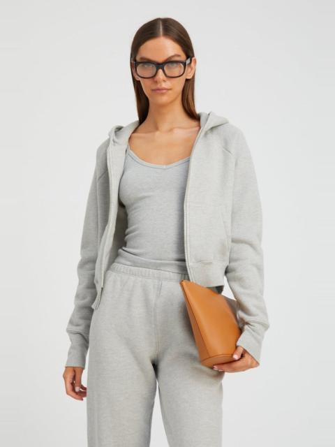 SPRWMN HEATHER GREY COTTON SHRUNKEN ZIP UP HOODIE