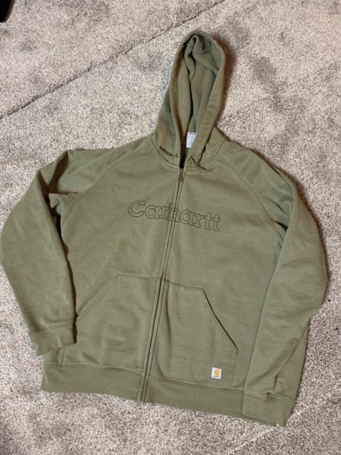Carhartt sage green zip up spellout hoodie