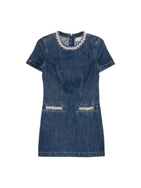 self-portrait Denim Crystal Trim Mini Dress