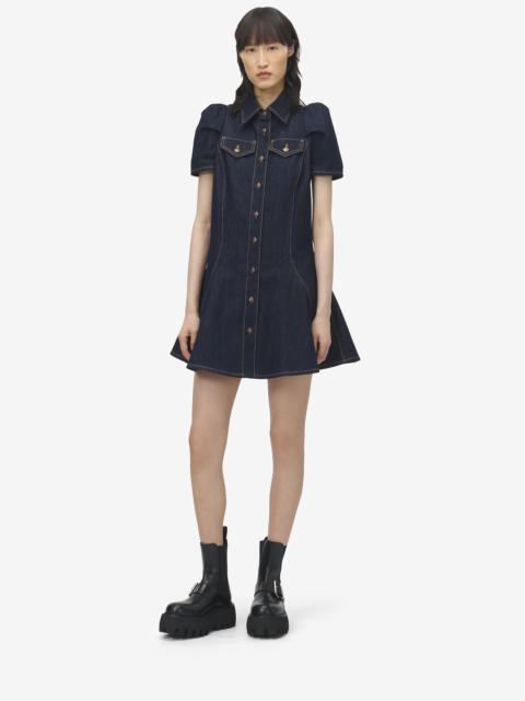 Alexander McQueen Pinched Shoulder Denim Mini Dress