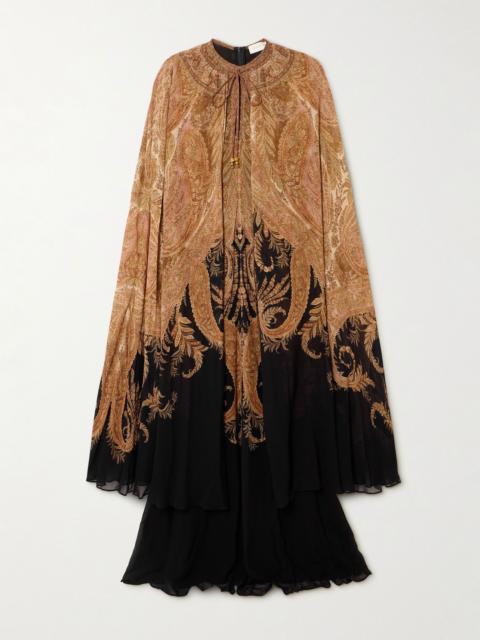 Zimmermann Hypnotic cape-effect paisley-print crepe de chine maxi dress Black