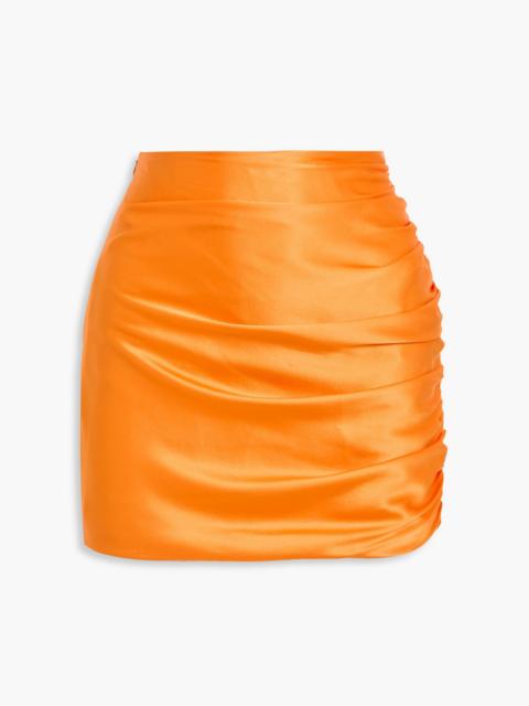 THE SEI Ruched silk-satin mini skirt