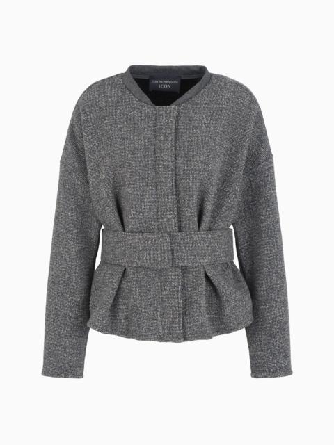 EMPORIO ARMANI Icon belted wool-blend basketweave jacket