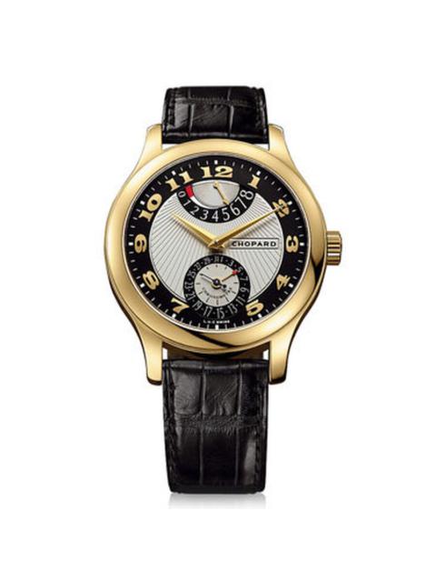 Chopard Chopard L.U.C Quattro Mark II Silver and Black Dial Yellow Gold Black Leather Men's Watch 161903-000