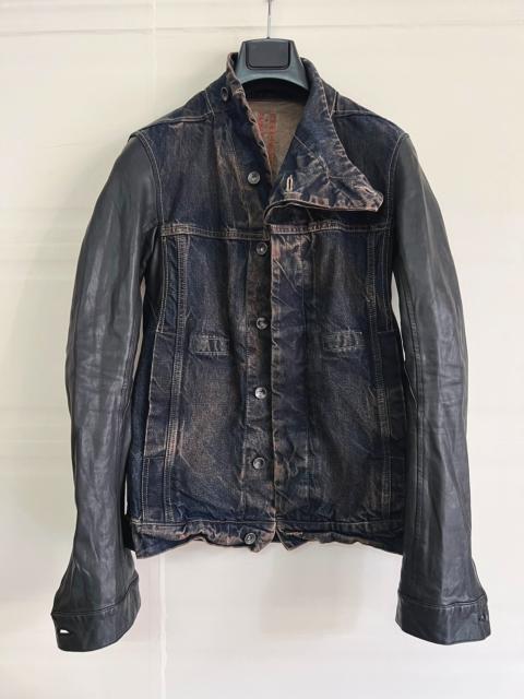 Rick Owens Rick Owens leather-sleeve denim jacket