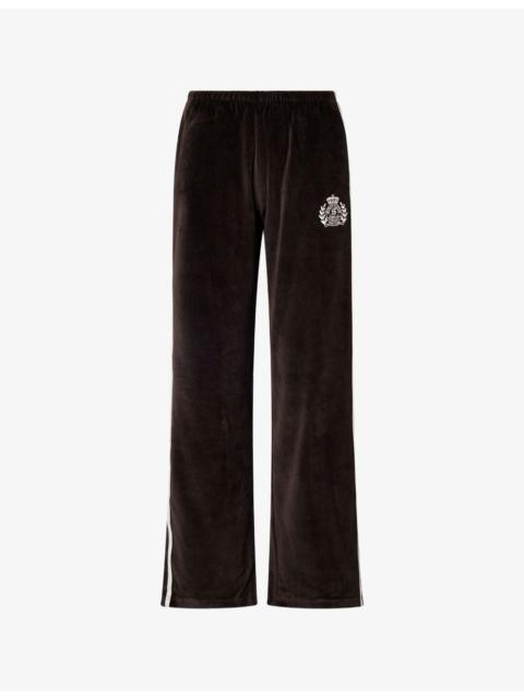 Sporty & Rich Farm Embroidered-Logo Cotton-Velour Jogging Bottoms