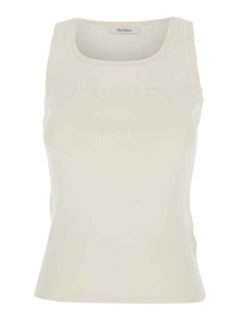 Max Mara Max Mara Women 'Pentola' White Sleeveless Top With Square Neck And Tonal Logo Lettering Embroidery O