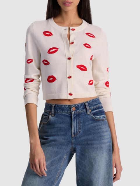 Alice + Olivia Alice + Olivia Daroda Lip Cardigan in Soft White Multi at Nordstrom