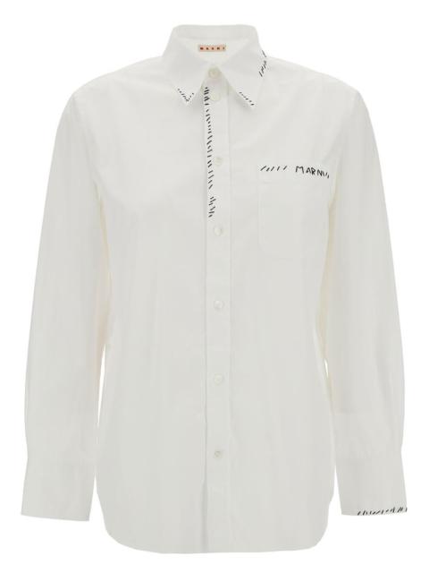 MARNI OVERSIZED WHITE SHIRT WITH CONTRASTING LOGO PRINT IN COTTON WOMAN