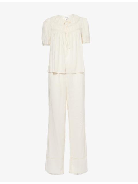 Reformation Reformation x Nara Smith Buttercup Hour Embroidered Cotton-Blend Pyjama Set