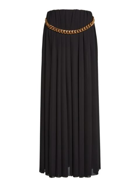 Belt-Detailed Pleated Crepe Maxi Skirt black