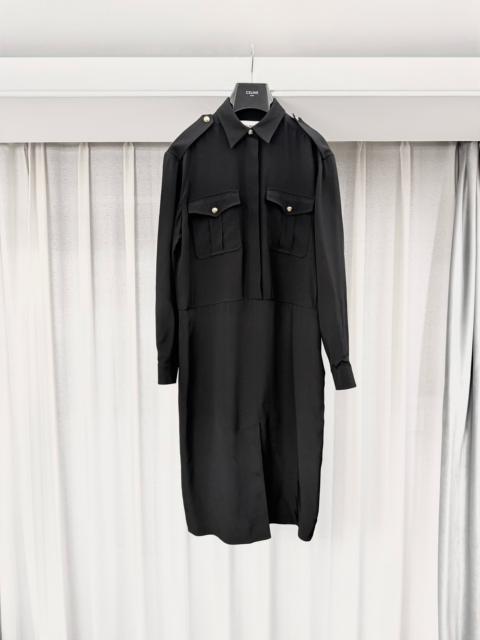 CELINE Celine Authentic 2022SS Runway Silk Gold Buckle Epaulette Dress by Hedi Slimane