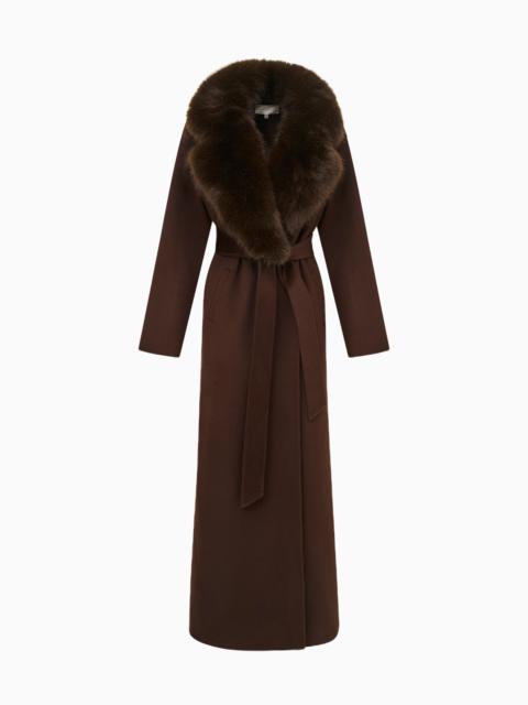 LoveShackFancy Kenzia Faux Fur Collar Wool Coat