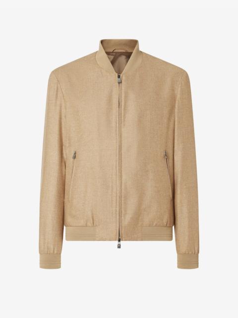 CORNELIANI Dark beige wool and silk twill bomber jacket