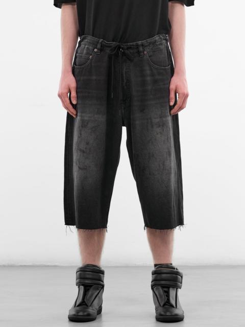 MM6 Maison Margiela Black Denim Cut-Off Drawstring Shorts