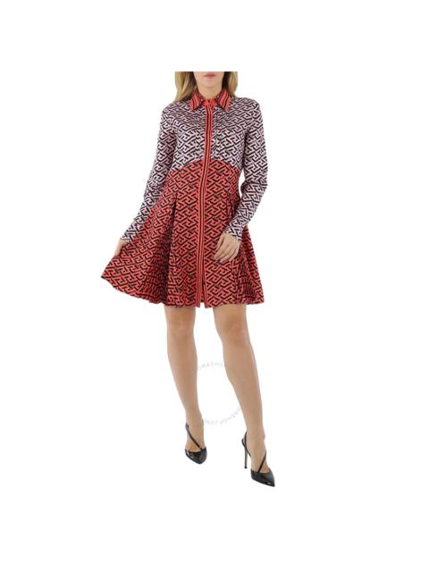 Versace Ladies La Greca Monogram Silk Midi Shirt Dress
