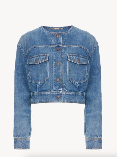 Chloé Collarless cropped jacket in denim
