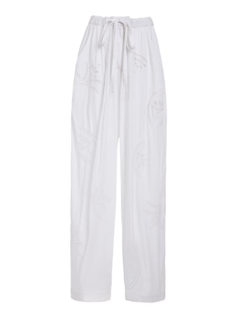 Isabel Marant Hectorina Eyelet-Embroidered Poplin Wide-Leg Pants white