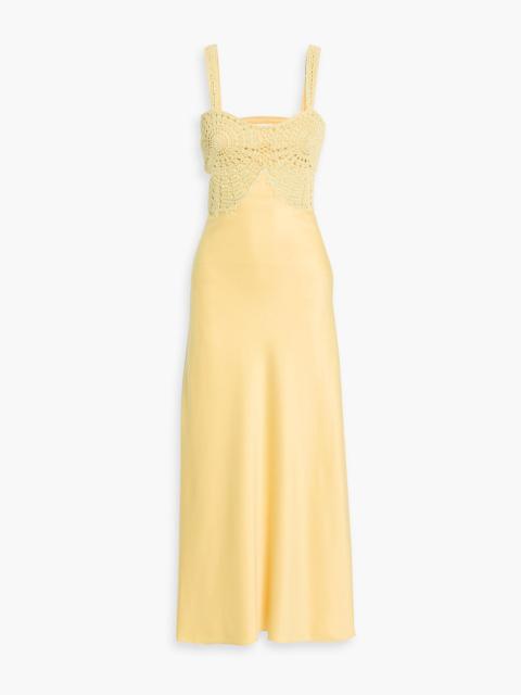 SIMKHAI Roberta crochet-paneled satin maxi dress