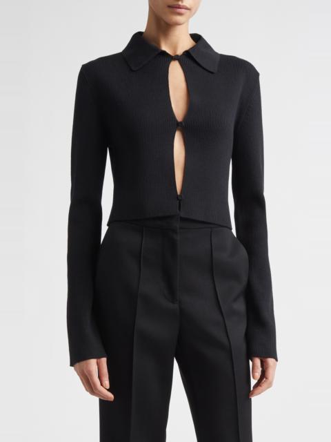 Jil Sander Jil Sander Virgin Wool Rib Polo Cardigan in Black at Nordstrom