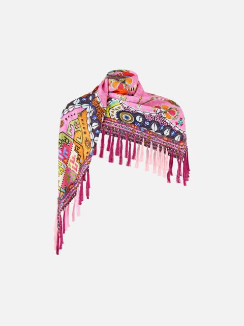 CAMILLA DIAMOND SCARF WITH TASSELS