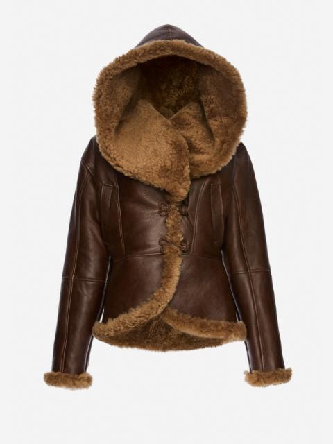 MAGDA BUTRYM Shearling hooded jacket in dark brown