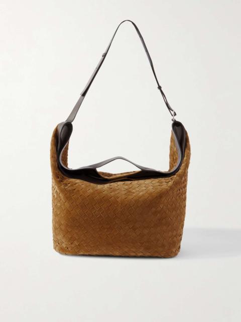 Leather-Trimmed Intrecciato Suede Weekend Bag