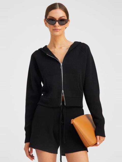 SPRWMN BLACK CASHMERE SHRUNKEN ZIP UP HOODIE