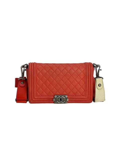 CHANEL Lambskin Quilted Medium Boy Red Flap Bag