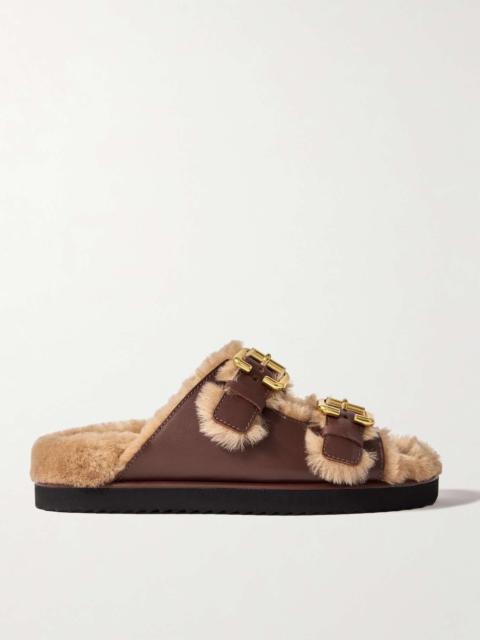 Shearling-trimmed leather sandals