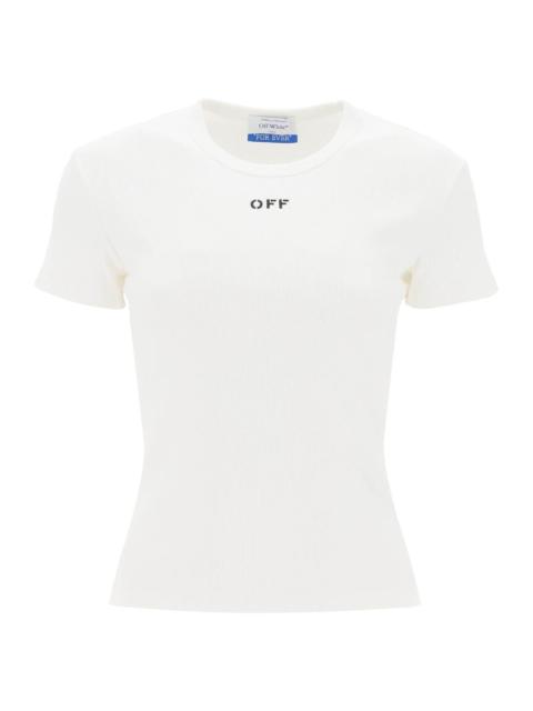 Off White Ribbed T Shirt With Off Embroidery