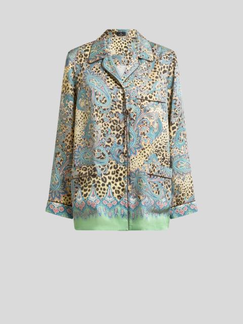 Etro TWILL SHIRT WITH PLACED PAISLEY AND ANIMAL PRINT
