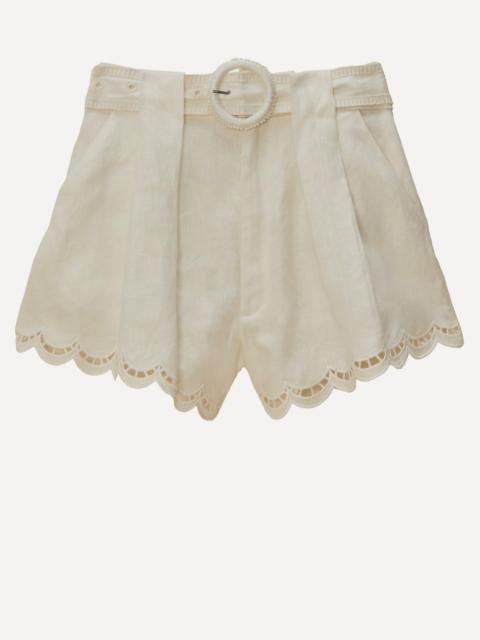 FARM RIO Off-White Flowers Richelieu Linen Shorts