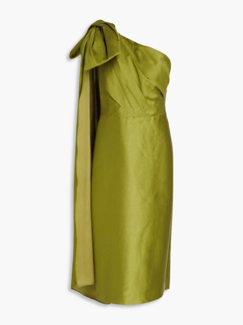 Other Designers One-shoulder bow-detailed satin-twill midi dress