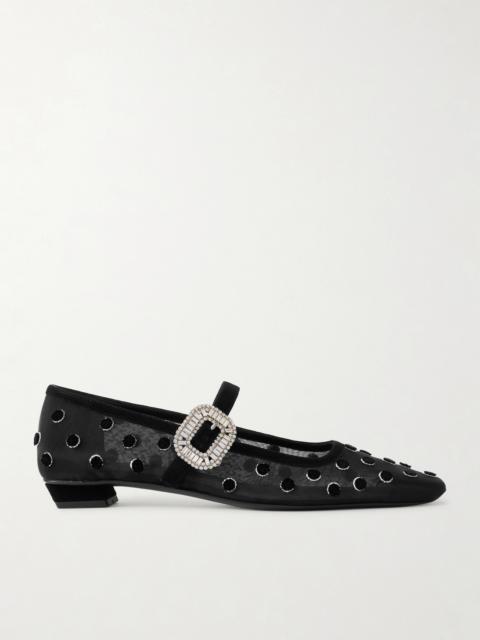 Roger Vivier Belle Vivier 25 Embellished Flocked Mesh Mary Jane Ballet Flats