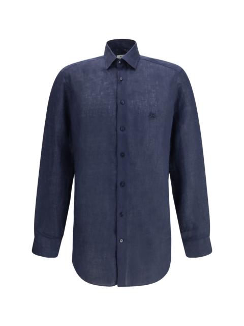 Etro Etro Men Linen Shirt With Contrasting Pegaso Embroidery Logo