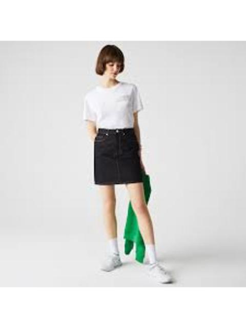 Lacoste Straight Denim Skirt Dark Wash Stitch Detail High Rise Knee Length 36 S