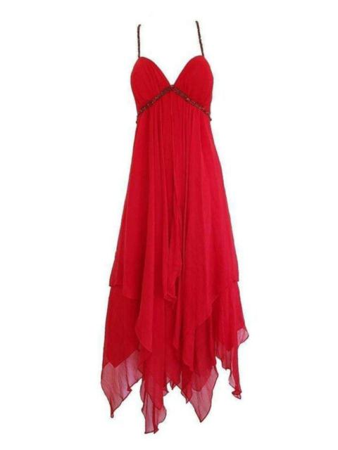 Other Designers New Red Silk Asymmetrical Embellished Dress