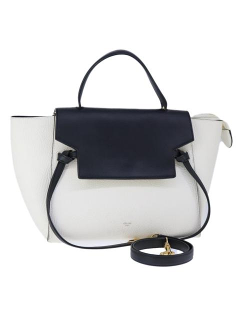 CELINE CELINE Belt Hand Bag Leather White Black