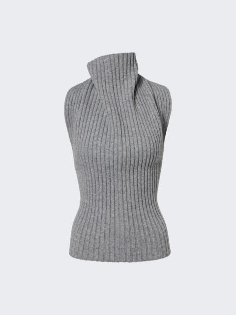 Victoria Beckham Draped Sleeveless Rib Top Grey Melange