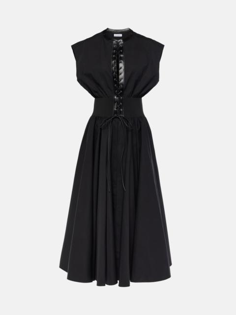 Alaïa Leather-trimmed cotton maxi dress